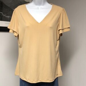 Women’s Calvin Klein Tan Double Flutter Short Sleeve Top Size M